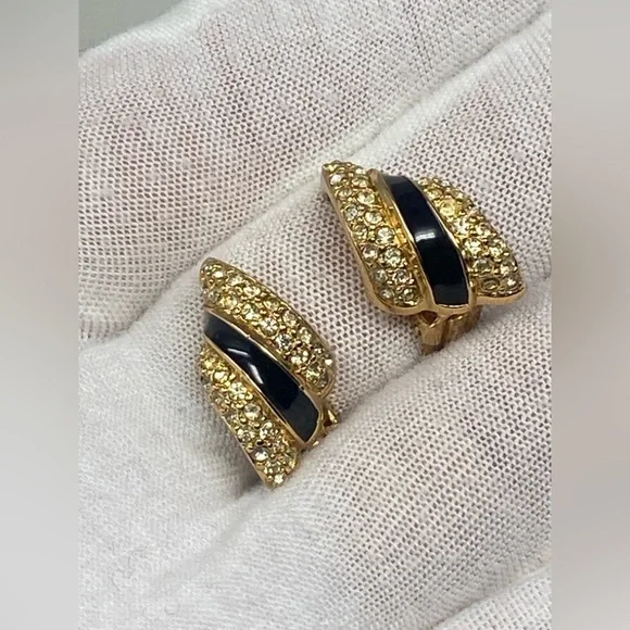 Christian DIOR Vintage earrings with crystals and black enamel - Picture 11 of 15